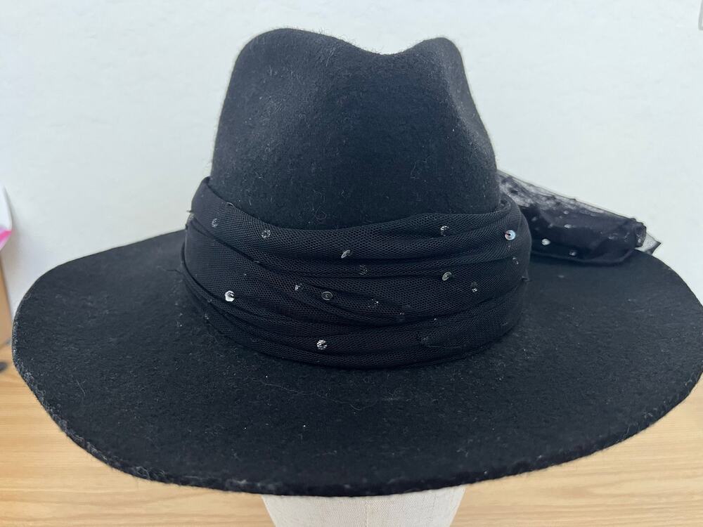 Harley-Davidson Women's Black Felt Western Cowboy Hat Rhinestone Band Biker Sz S